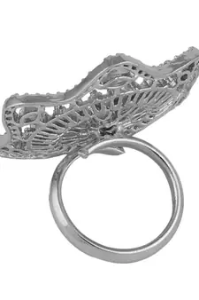 Absract Shaped American Diamond Studded Silver Statement Cocktail Ring for Girls and Women