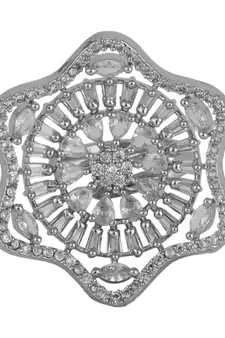 Absract Shaped American Diamond Studded Silver Statement Cocktail Ring for Girls and Women