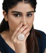Rose Gold Stone and Pearl Studded Round Shaped Cocktail Ring for Girls and Women