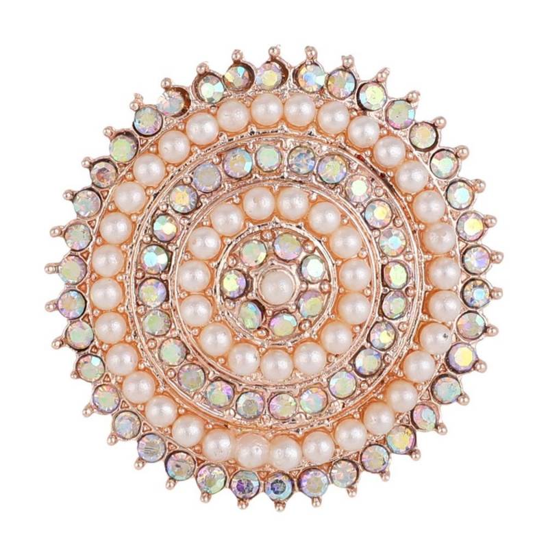 Rose Gold Stone and Pearl Studded Round Shaped Cocktail Ring for Girls and Women