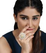 Ethnic Gold Plated Kundan and Pearl Studded Statement Cocktail Ring for Girls and Women