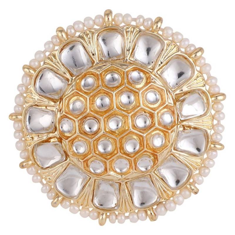 Ethnic Gold Plated Kundan and Pearl Studded Statement Cocktail Ring for Girls and Women
