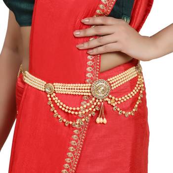 Traditional Gold plated Stone Studded with Layers of Pearl hanging Statement Waist Band for Girls and Women 1