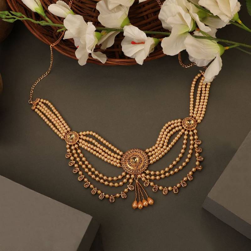 Traditional Gold plated Stone Studded with Layers of Pearl hanging Statement Waist Band for Girls and Women