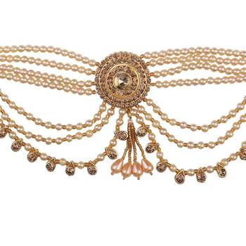 Traditional Gold plated Stone Studded with Layers of Pearl hanging Statement Waist Band for Girls and Women 3