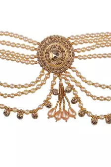 Traditional Gold plated Stone Studded with Layers of Pearl hanging Statement Waist Band for Girls and Women
