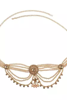 Traditional Gold plated Stone Studded with Layers of Pearl hanging Statement Waist Band for Girls and Women