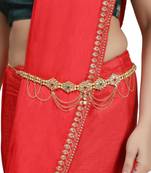 Traditional Gold Plated Floral Shaped Stone Studded Layers of hanging Chain Waist Band for Girls and Women