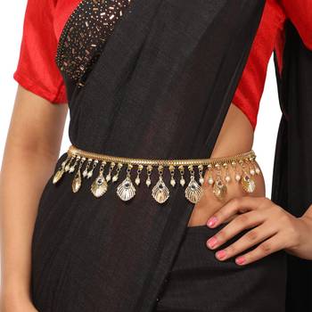 Contemprary Gld plated Shell Design Stone Studded Kamarbandh or Waist for Girls and Women 1
