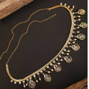 Contemprary Gld plated Shell Design Stone Studded Kamarbandh or Waist for Girls and Women 4