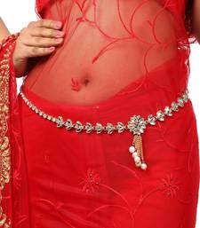 Statement Gold Plated White Stone Studded Floral Design Kamarbandh or Waist Belt for Girls and Women.