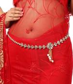 Statement Gold Plated White Stone Studded Floral Design Kamarbandh or Waist Belt for Girls and Women.