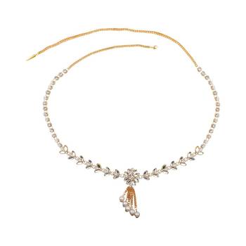 Statement Gold Plated White Stone Studded Floral Design Kamarbandh or Waist Belt for Girls and Women. 2