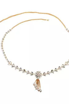 Statement Gold Plated White Stone Studded Floral Design Kamarbandh or Waist Belt for Girls and Women.