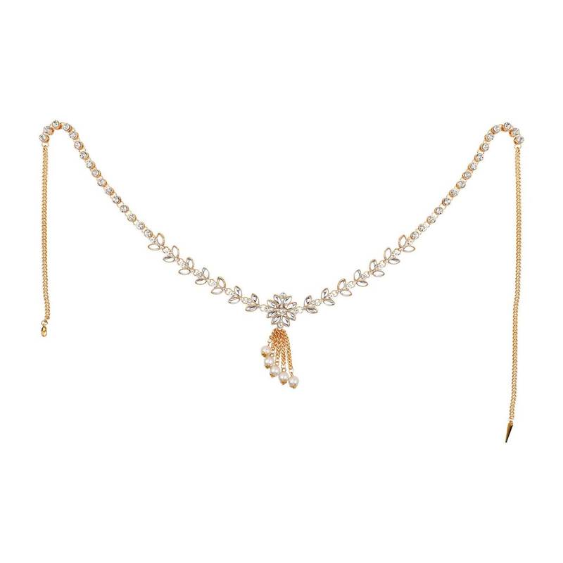 Statement Gold Plated White Stone Studded Floral Design Kamarbandh or Waist Belt for Girls and Women.