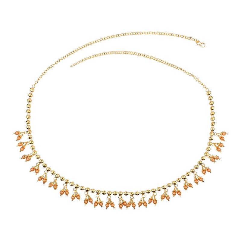 Contemporary Gold Plated Rose Gold Pearl Studded Design Kamarbandh or Waist Belt for Women and Girls