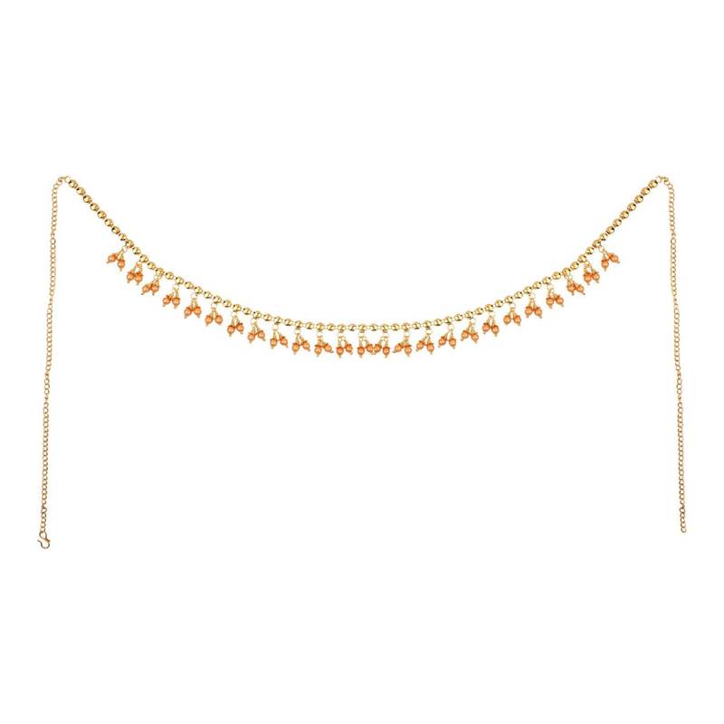 Contemporary Gold Plated Rose Gold Pearl Studded Design Kamarbandh or Waist Belt for Women and Girls