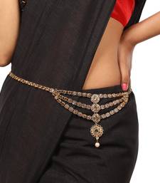 Ethnic Antique Gold Plated Stone Studded Three Chain Line Floral Design for Girls and Women