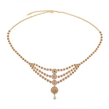 Ethnic Antique Gold Plated Stone Studded Three Chain Line Floral Design for Girls and Women 2