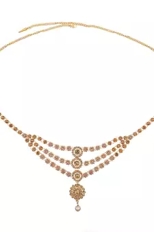 Ethnic Antique Gold Plated Stone Studded Three Chain Line Floral Design for Girls and Women