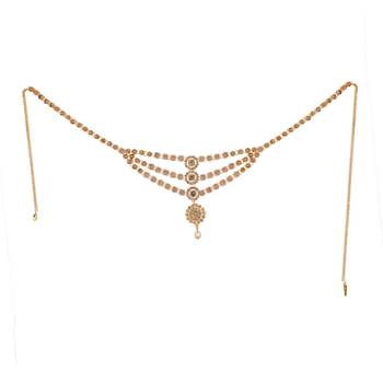 Ethnic Antique Gold Plated Stone Studded Three Chain Line Floral Design for Girls and Women 3