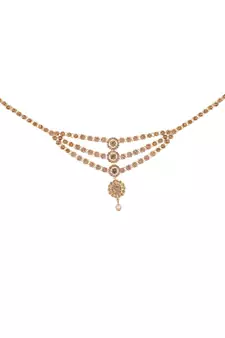 Ethnic Antique Gold Plated Stone Studded Three Chain Line Floral Design for Girls and Women