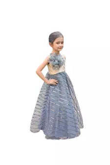 Aglare Gown with Beautiful Sequence Work for small  Girl .Maroon Grey
