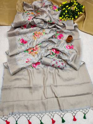 GRAY BEAUTIFUL SILK SAREE  4