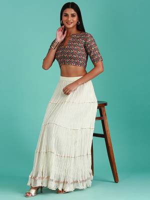 Olive-Toned Cotton Silk Thread Work Harlequin Print Readymade Blouse 7