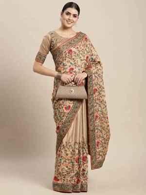 Vairagee Beige Cotton Saree with Blouse 1