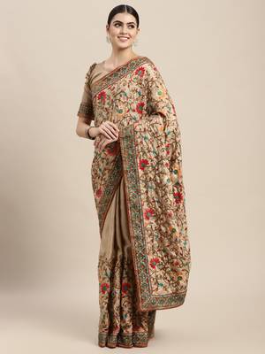 Vairagee Beige Cotton Saree with Blouse 3