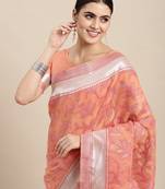 Chanderi Silk Blend Saree With Woven Design Border With Blouse