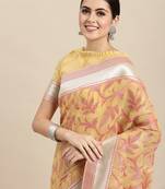 Chanderi Silk Blend Saree With Woven Design Border With Blouse