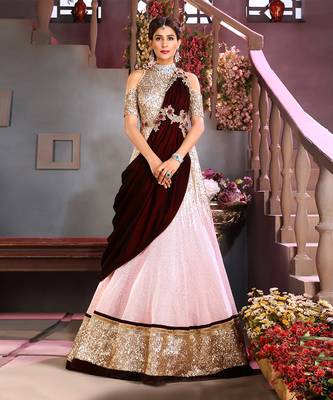 Pink And Maroon Grecian Drape Anarkali 1