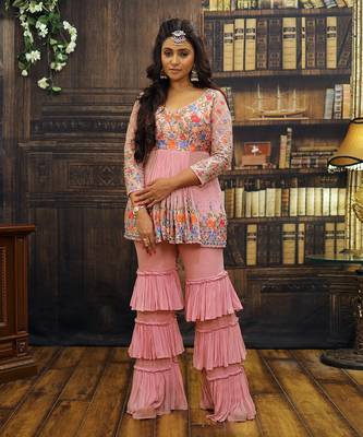 Pink Peplum Sharara 1