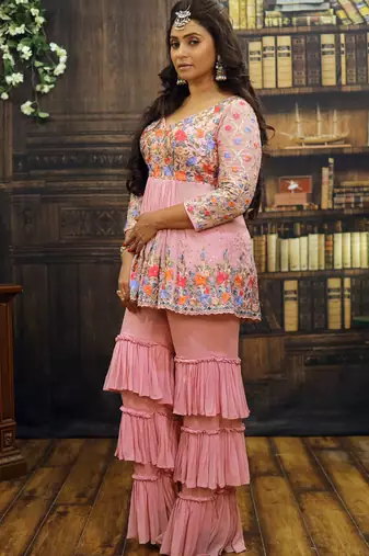 Pink Peplum Sharara