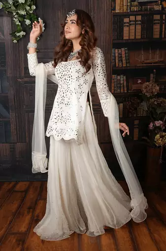 White Kurti Plazzo