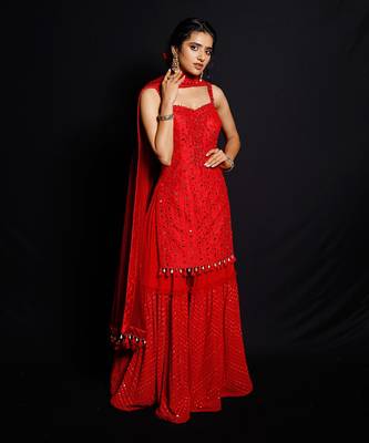 Red Shimmer Rouge Kurti Set 1