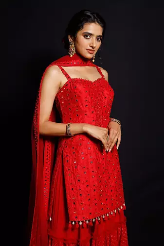 Red Shimmer Rouge Kurti Set