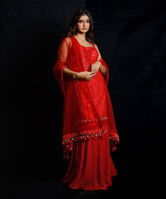Red Shimmer Rouge Kurti Set 3