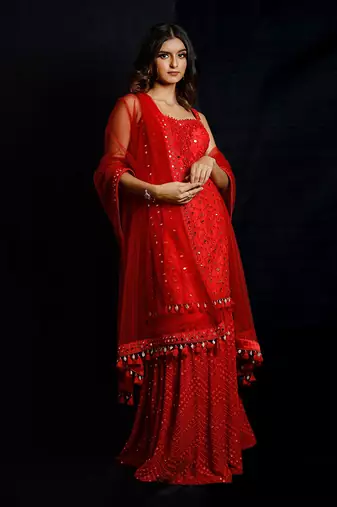Red Shimmer Rouge Kurti Set