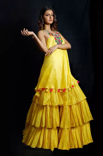 Yellow  Phoolon Ki Haldi Sharara Set