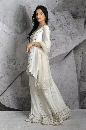 Ivory Gota Asymmetrical Kurta Set