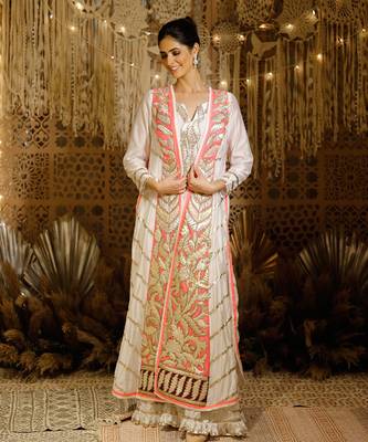 Ivory Pink Gota  Jacket Set 1