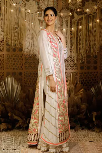 Ivory Pink Gota  Jacket Set