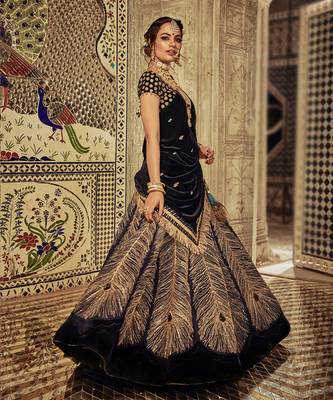 Midnight Blue Peacock Lehenga Set 2