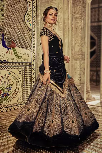 Midnight Blue Peacock Lehenga Set
