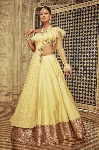 Yellow Ruffle Anarkali Lehenga Set