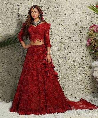 Red Floral Bridal Lehenga Set 1