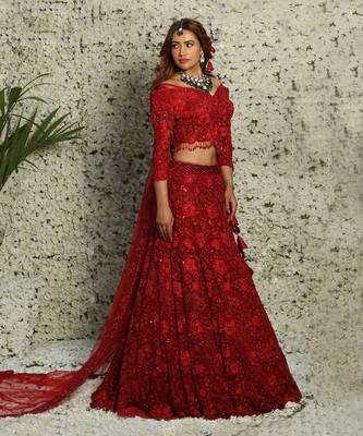 Red Floral Bridal Lehenga Set 2